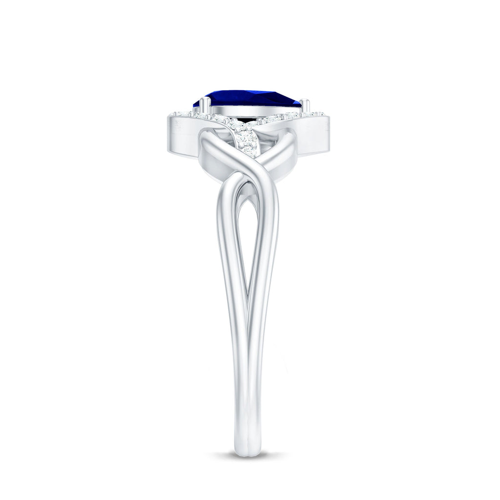 Lab Grown Sapphire Ring, 1.6 Ct Blue Teardrop Diamond Crossover