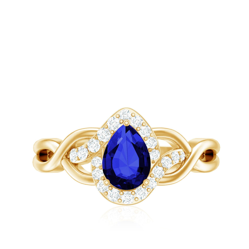 Lab Grown Sapphire Ring, 1.6 Ct Blue Teardrop Diamond Crossover