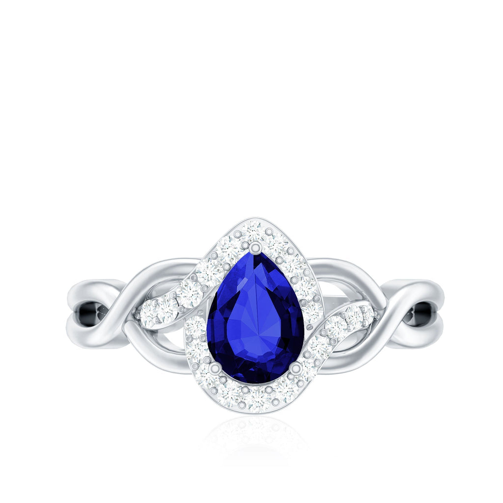 Lab Grown Sapphire Ring, 1.6 Ct Blue Teardrop Diamond Crossover