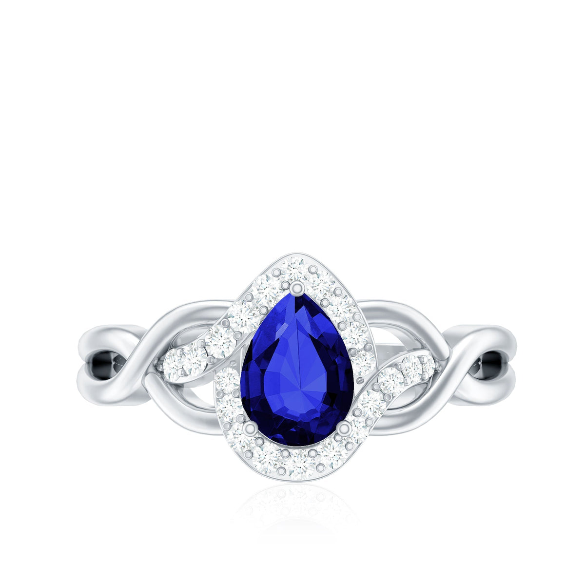 Lab Grown Sapphire Ring, 1.6 Ct Blue Teardrop Diamond Crossover