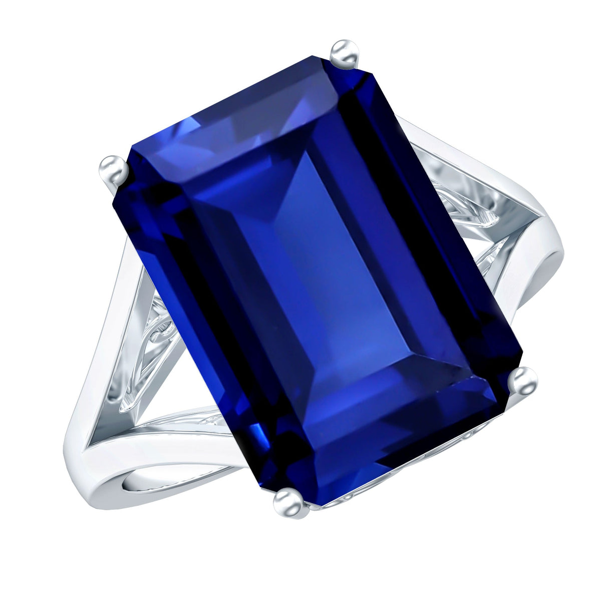Lab Grown Sapphire Ring, 9 Carat Emerald Cut Engagement Ring