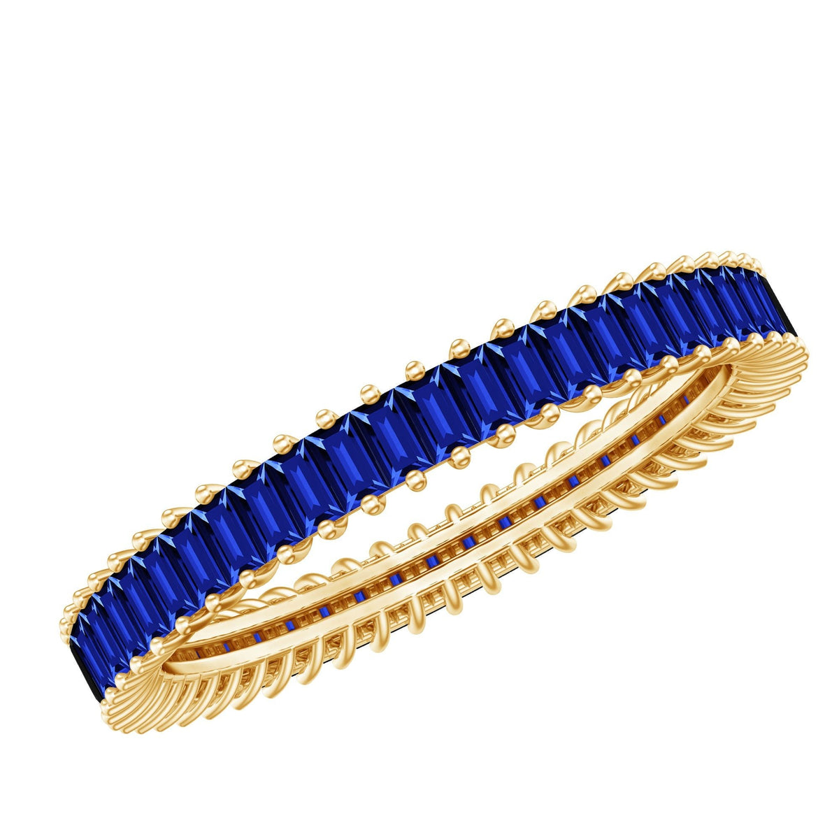 Lab Grown Sapphire Ring Blue Baguette Eternity Band