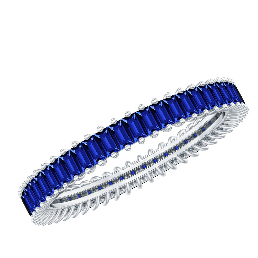 Lab Grown Sapphire Ring Blue Baguette Eternity Band