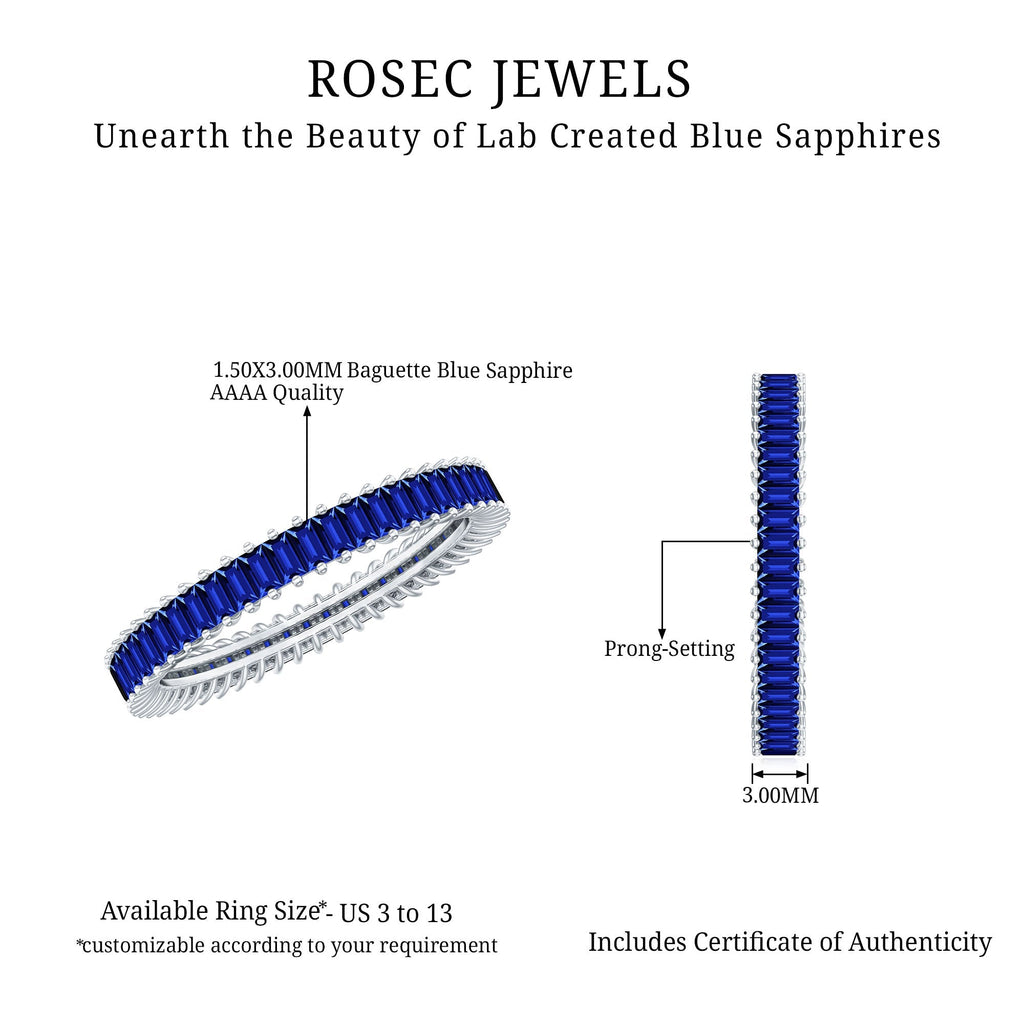 Lab Grown Sapphire Ring Blue Baguette Eternity Band
