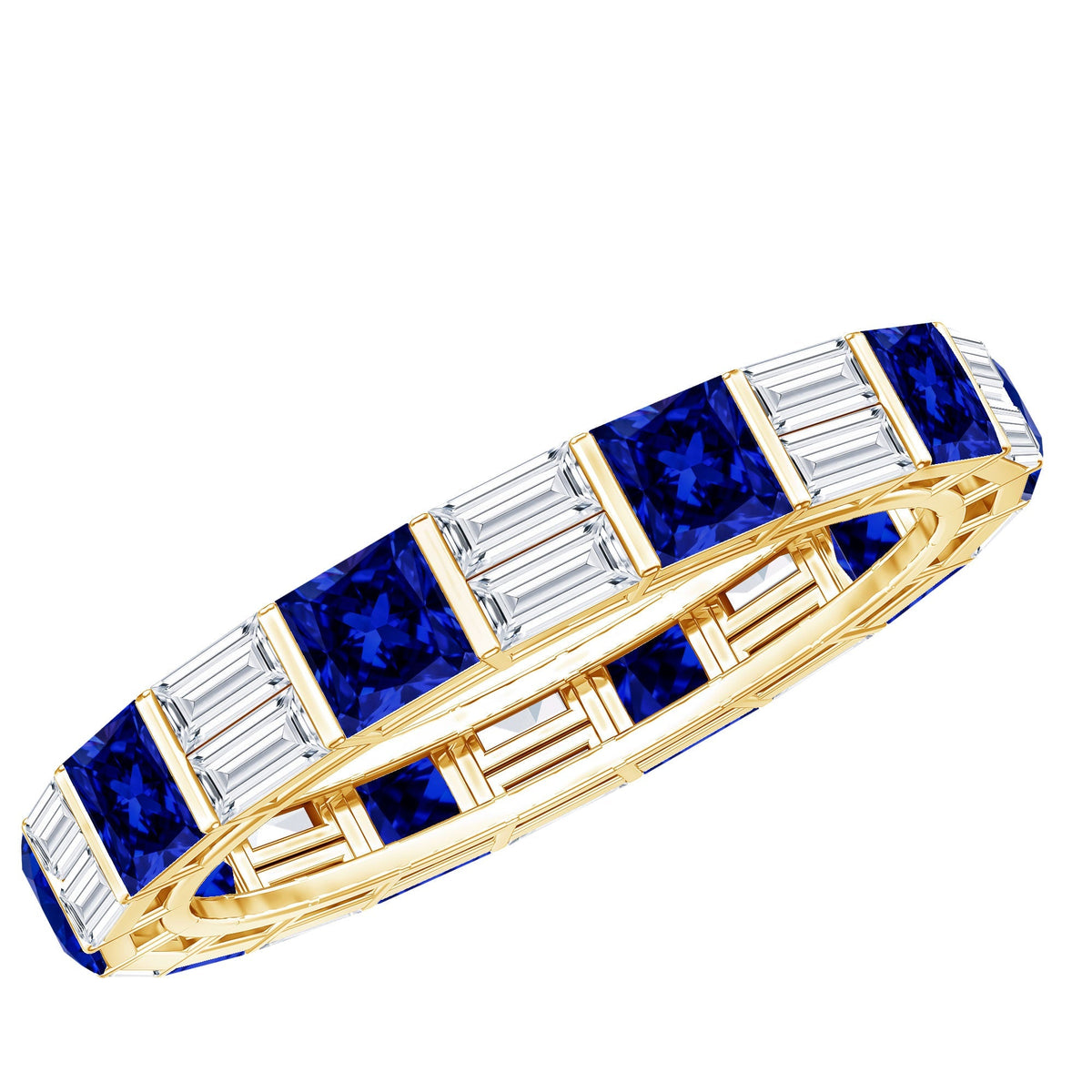 Lab Grown Sapphire Ring Blue Eternity Wedding Band With Moissanite
