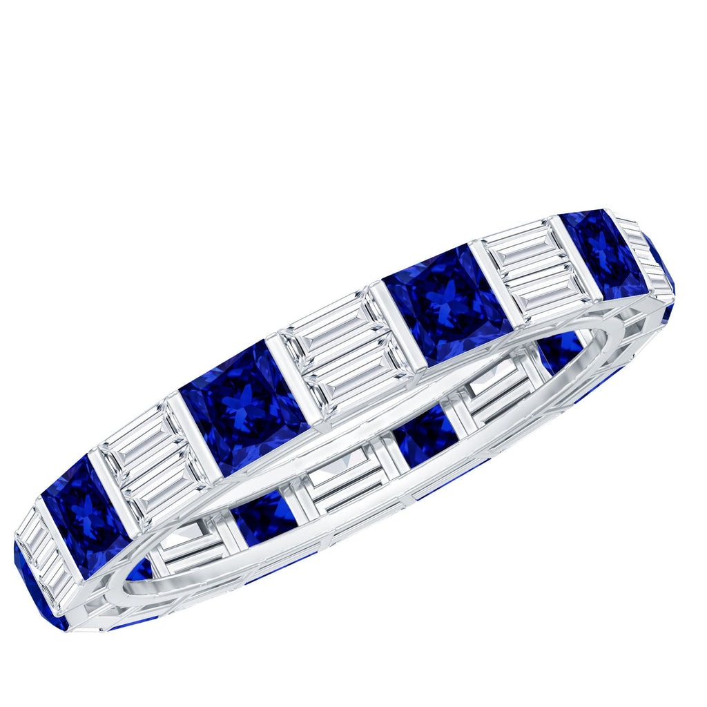 Lab Grown Sapphire Ring Blue Eternity Wedding Band With Moissanite