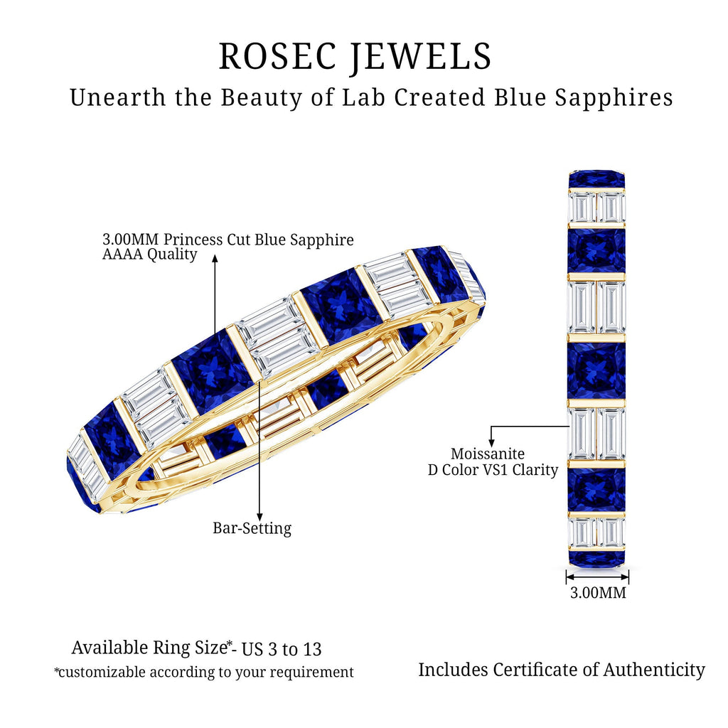 Lab Grown Sapphire Ring Blue Eternity Wedding Band With Moissanite