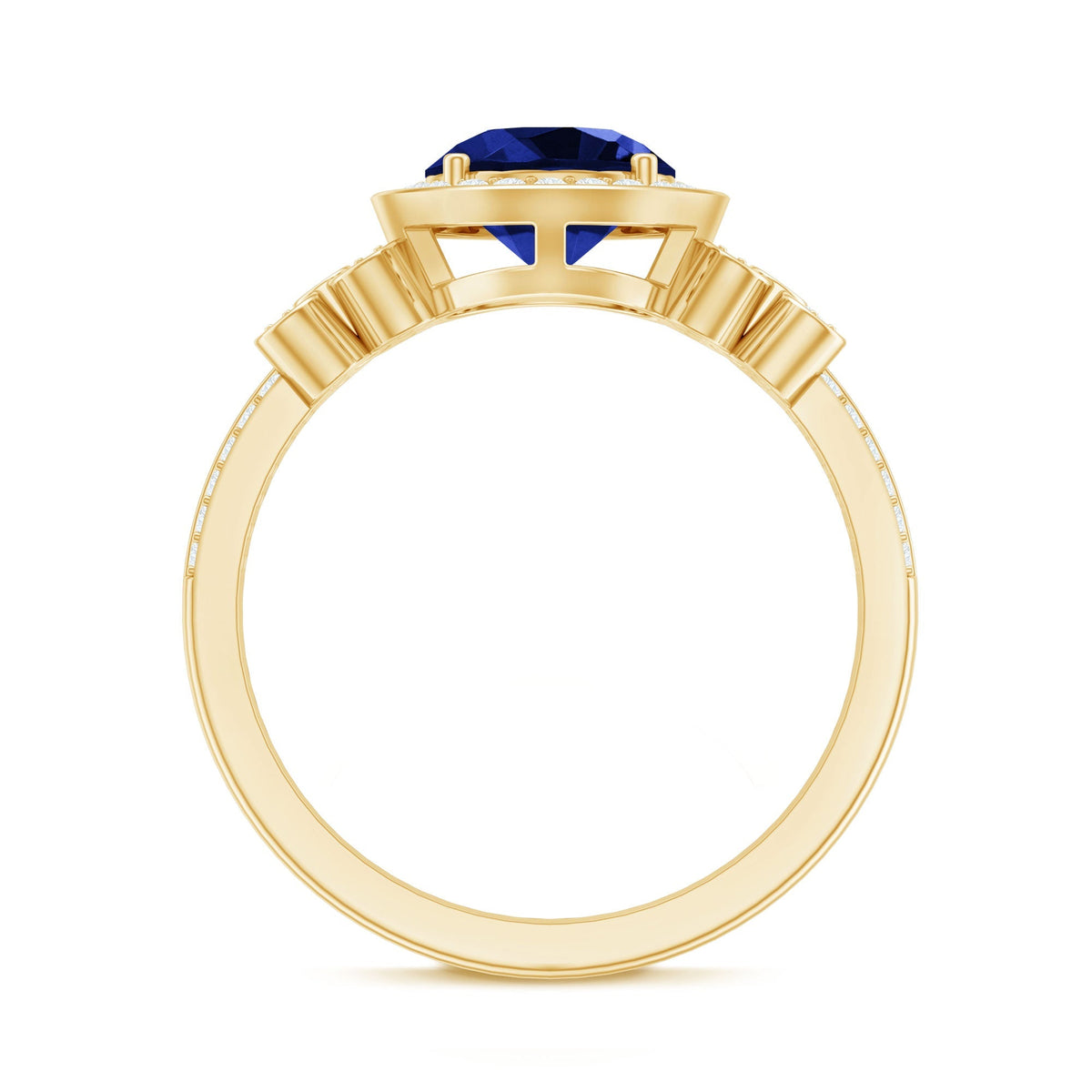 Lab Grown Sapphire Ring Blue Halo Diamond Flower Engagement Ring