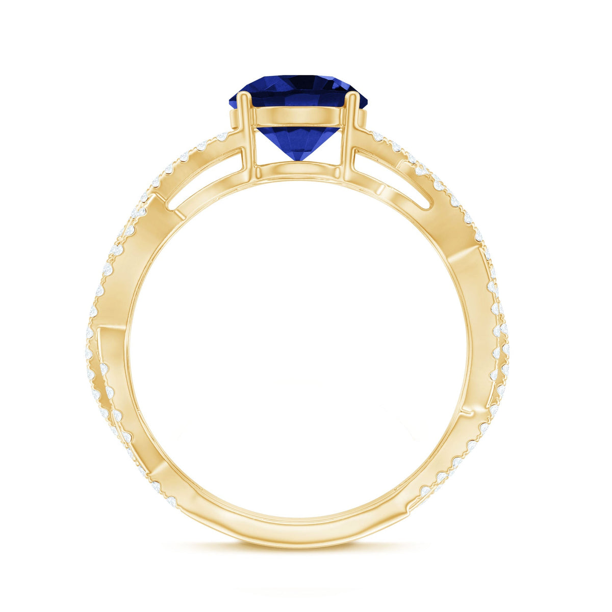 Lab Grown Sapphire Ring, Blue Sapphire Criss Cross Diamond Band