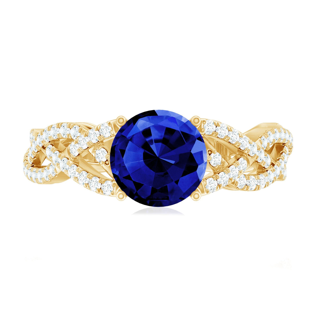 Lab Grown Sapphire Ring, Blue Sapphire Criss Cross Diamond Band