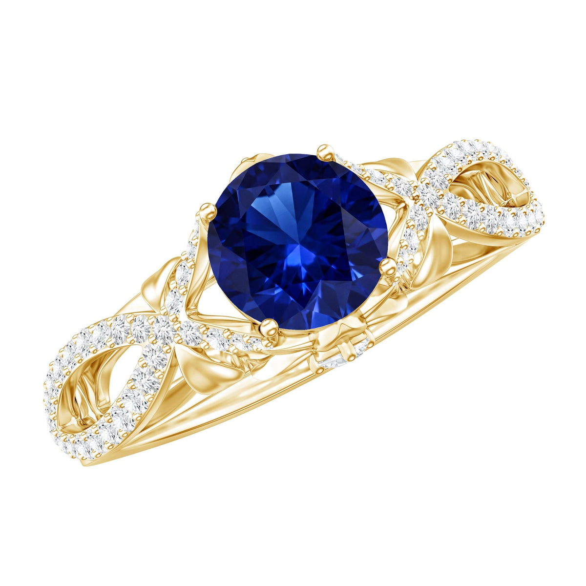 Lab Grown Sapphire Ring Blue Sapphire Diamond Crossover Shank