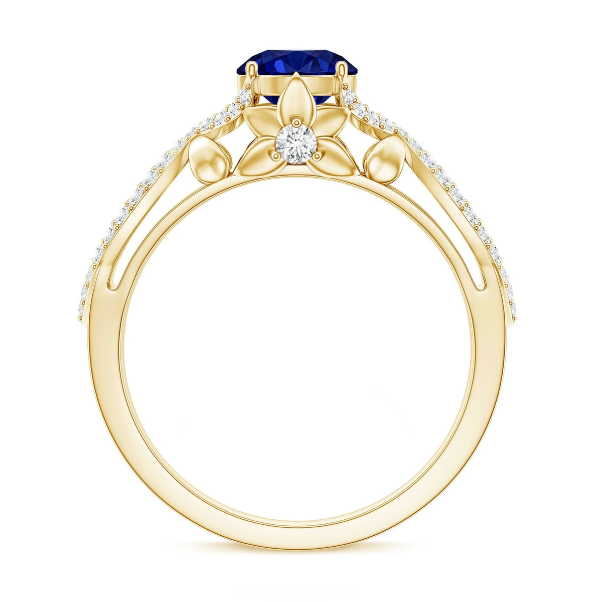 Lab Grown Sapphire Ring Blue Sapphire Diamond Crossover Shank