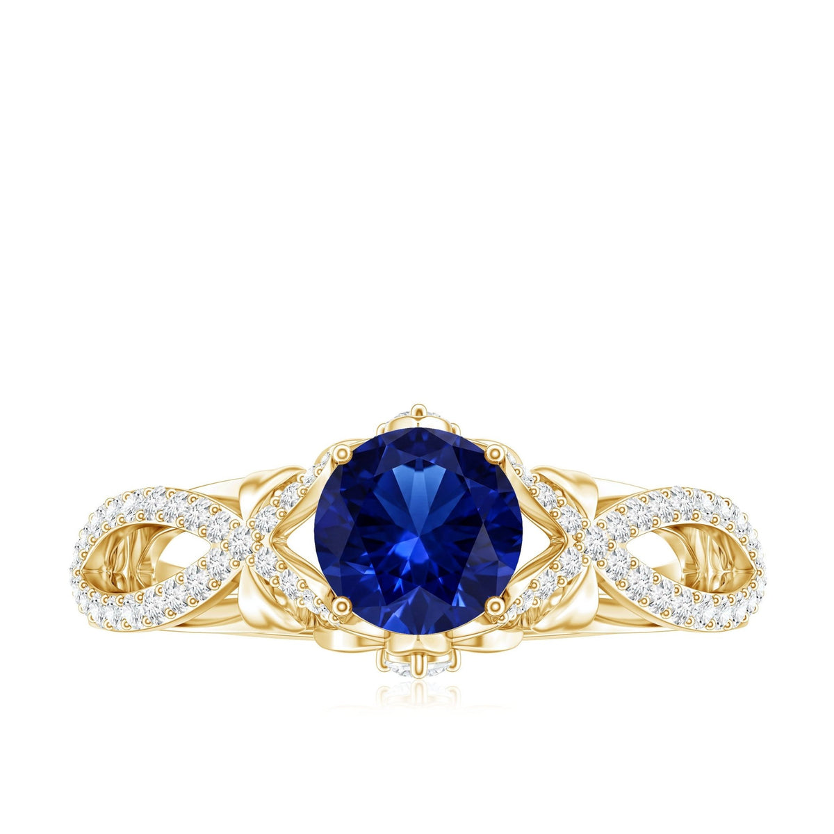 Lab Grown Sapphire Ring Blue Sapphire Diamond Crossover Shank