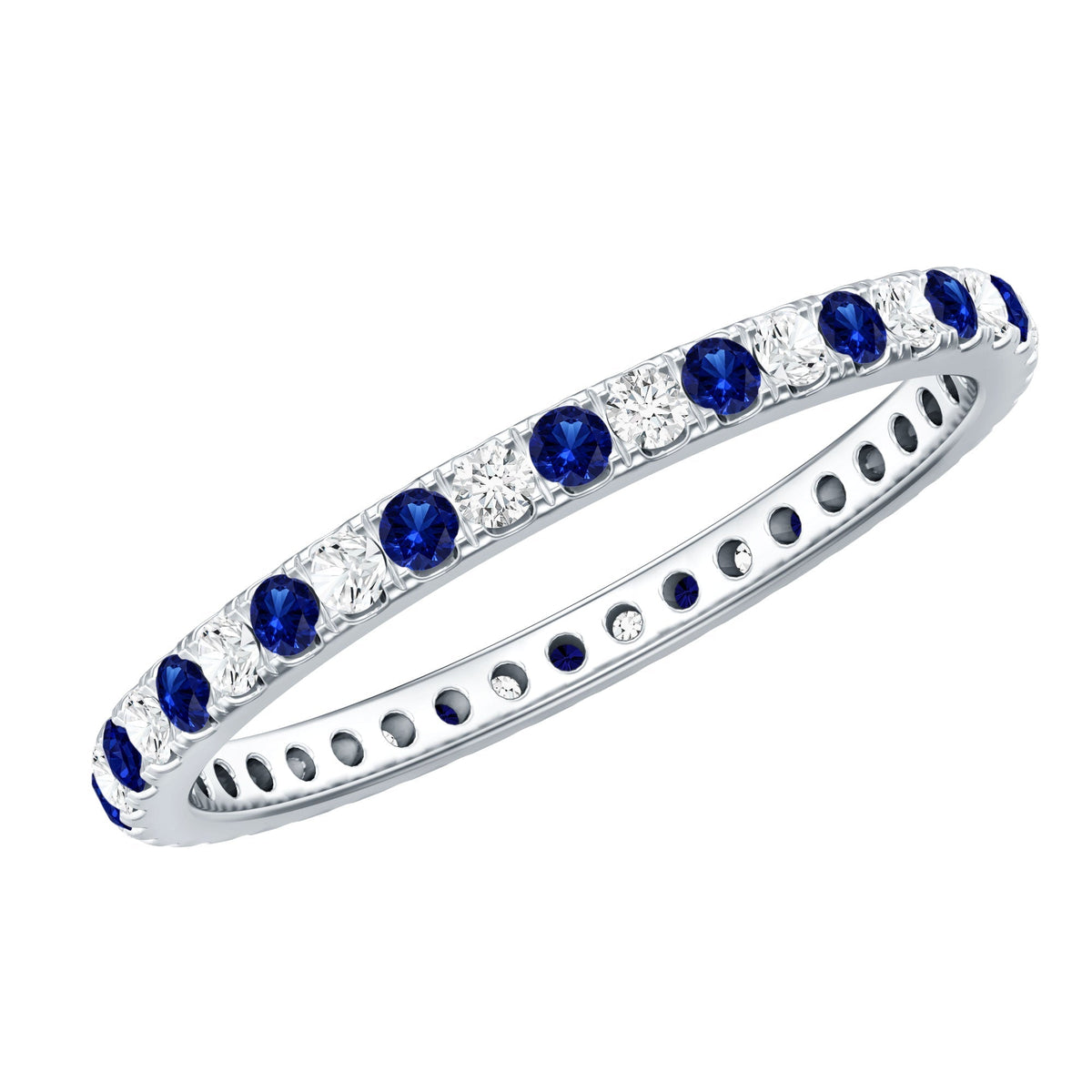 Lab Grown Sapphire Ring Blue Sapphire Diamond Eternity Band