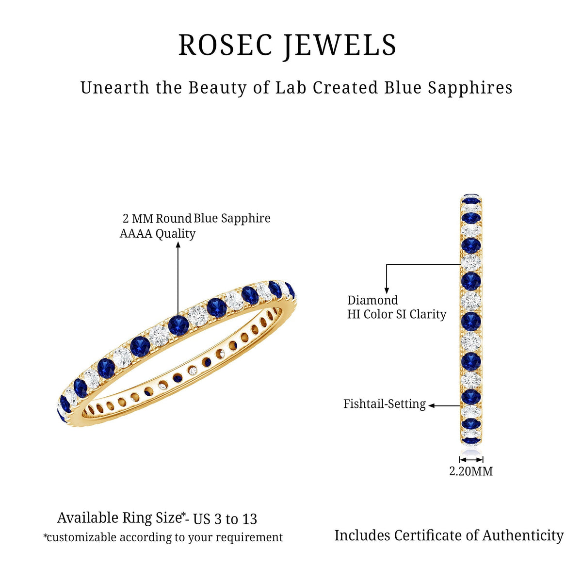 Lab Grown Sapphire Ring Blue Sapphire Diamond Eternity Band