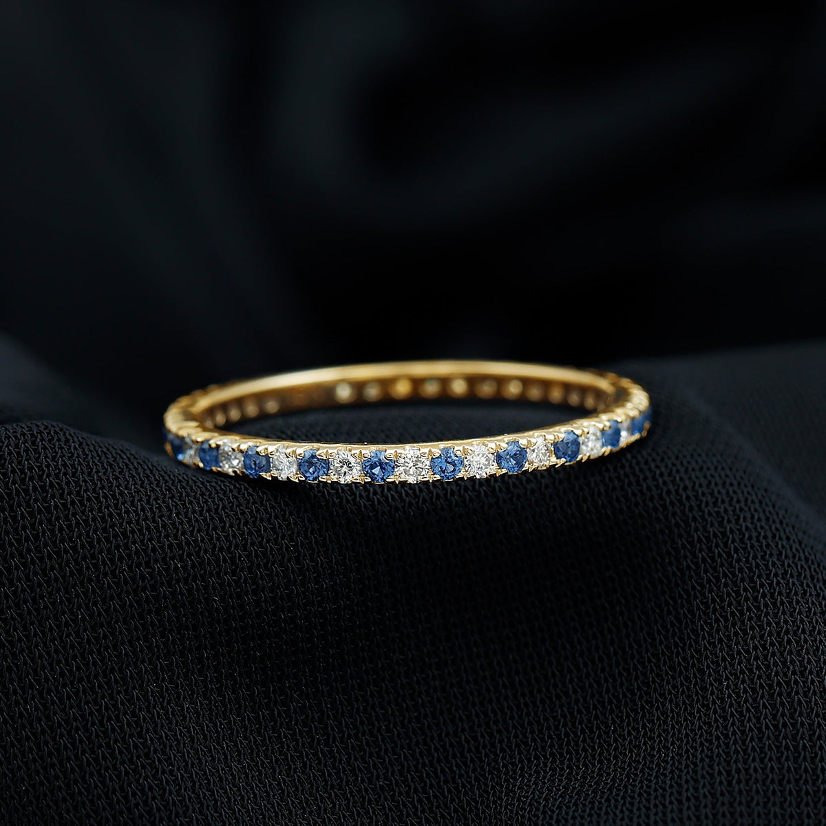 Lab Grown Sapphire Ring Blue Sapphire Diamond Eternity Band