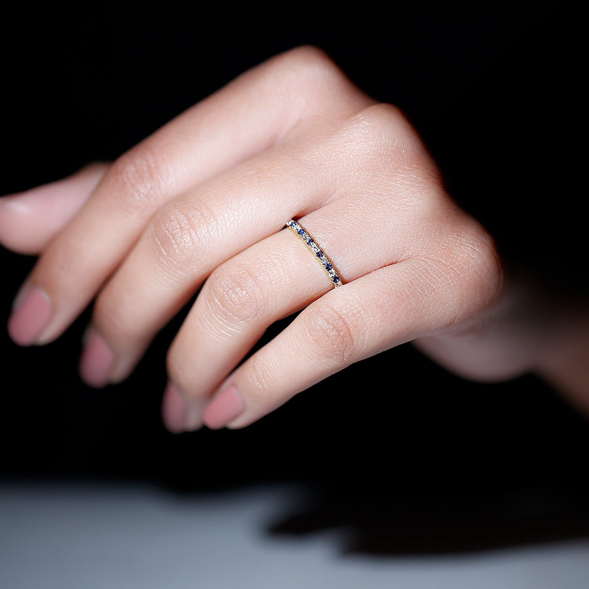 Lab Grown Sapphire Ring Blue Sapphire Diamond Eternity Band