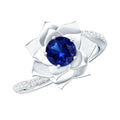 Lab Grown Sapphire Ring Blue Sapphire Diamond Flower Bypass Ring