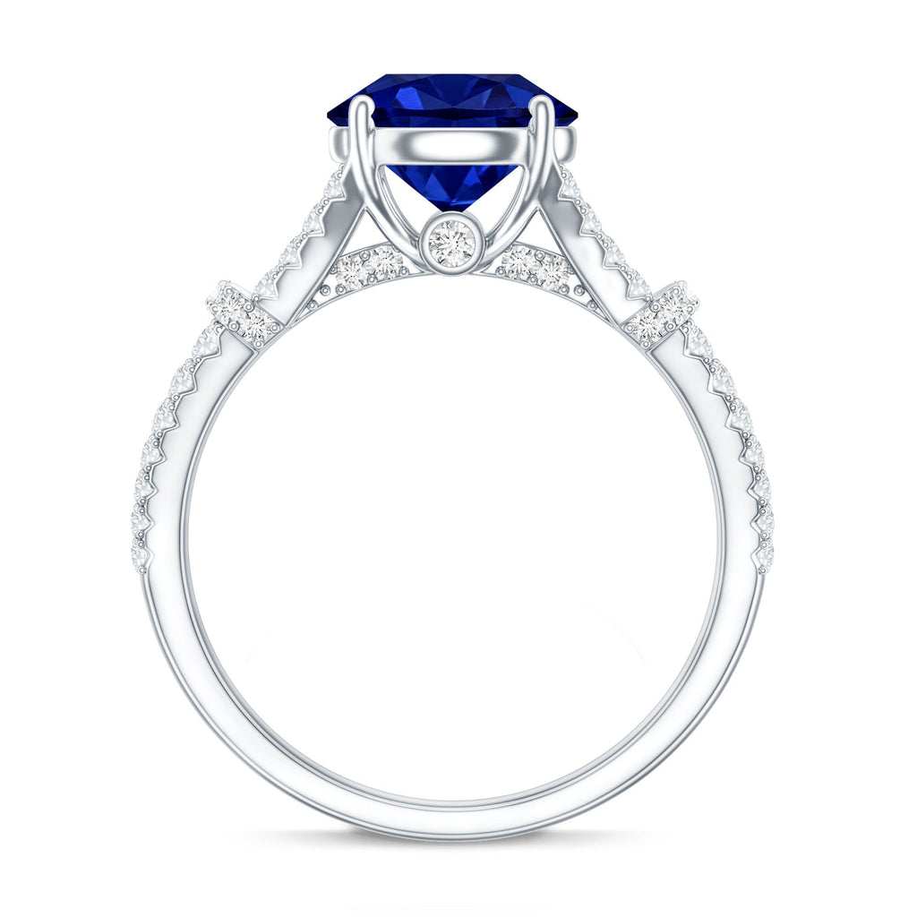 Lab Grown Sapphire Ring, Blue Sapphire Diamond Split Shank Band