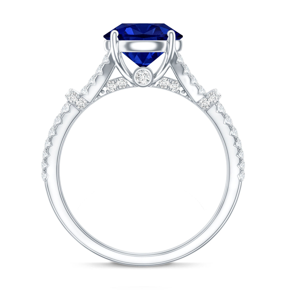 Lab Grown Sapphire Ring, Blue Sapphire Diamond Split Shank Band