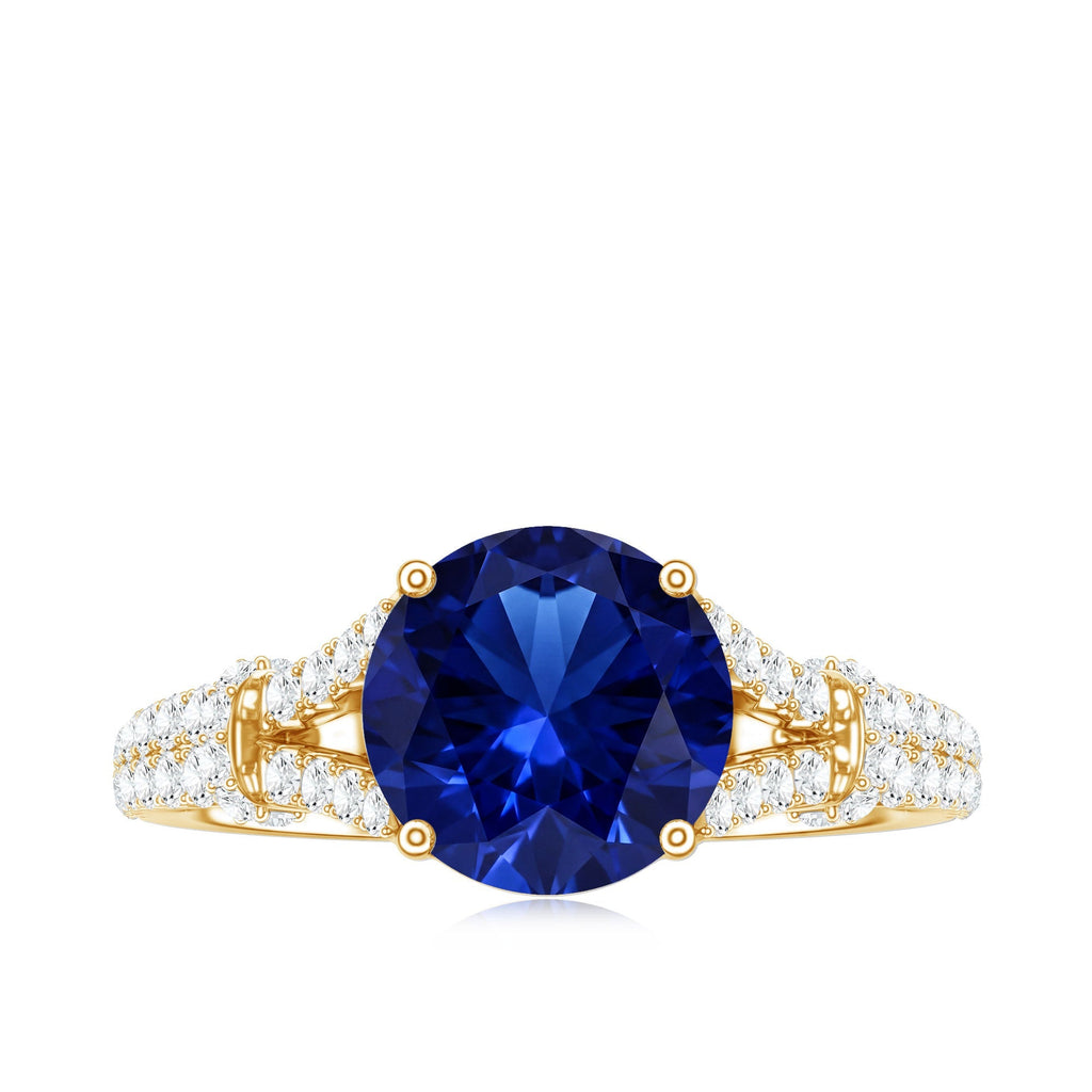 Lab Grown Sapphire Ring, Blue Sapphire Diamond Split Shank Band