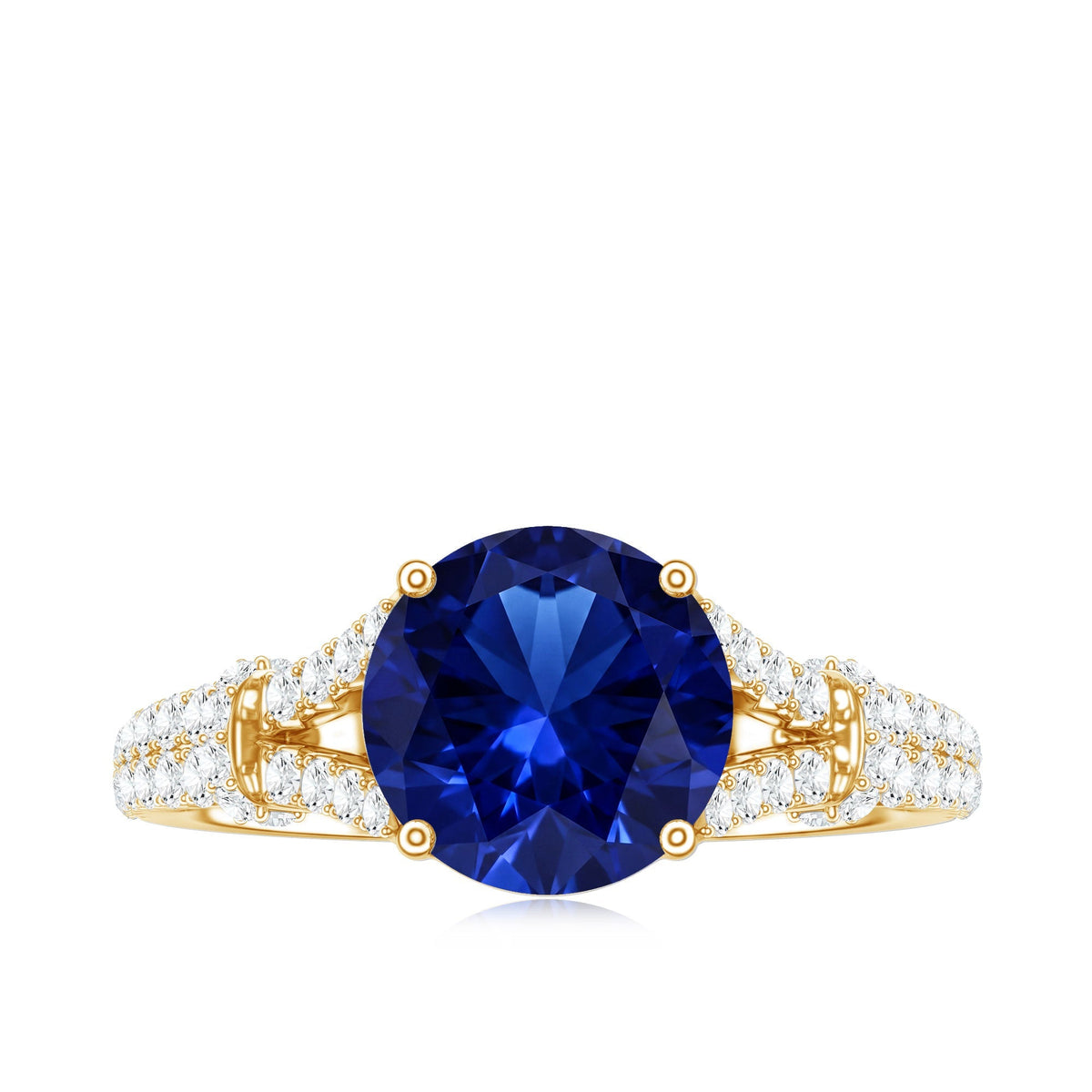 Lab Grown Sapphire Ring, Blue Sapphire Diamond Split Shank Band
