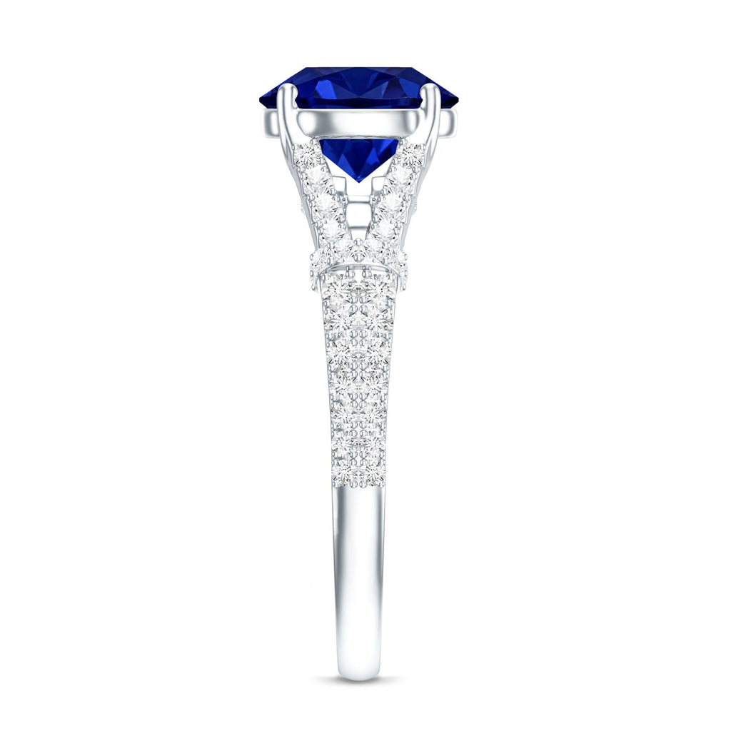 Lab Grown Sapphire Ring, Blue Sapphire Diamond Split Shank Band