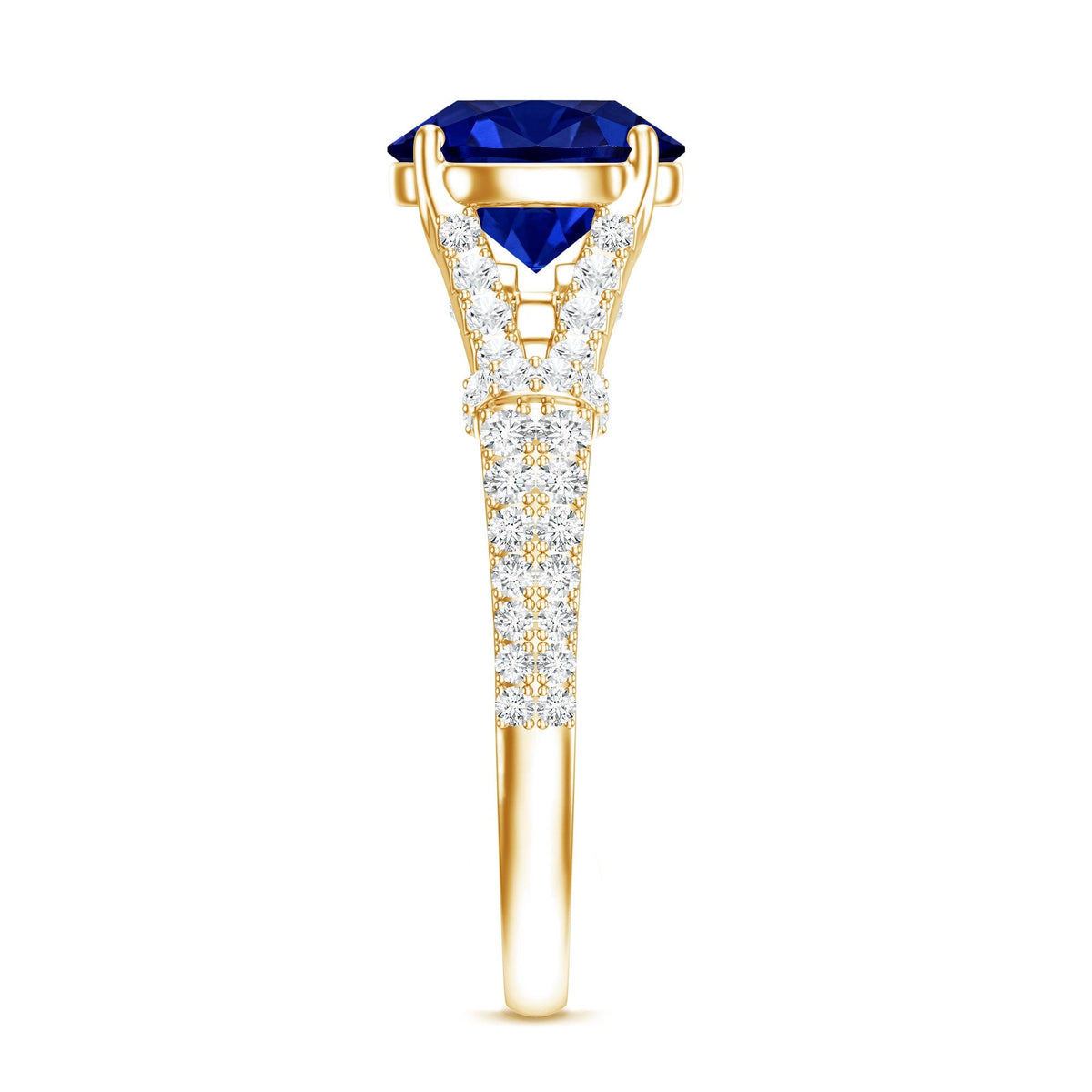 Lab Grown Sapphire Ring, Blue Sapphire Diamond Split Shank Band