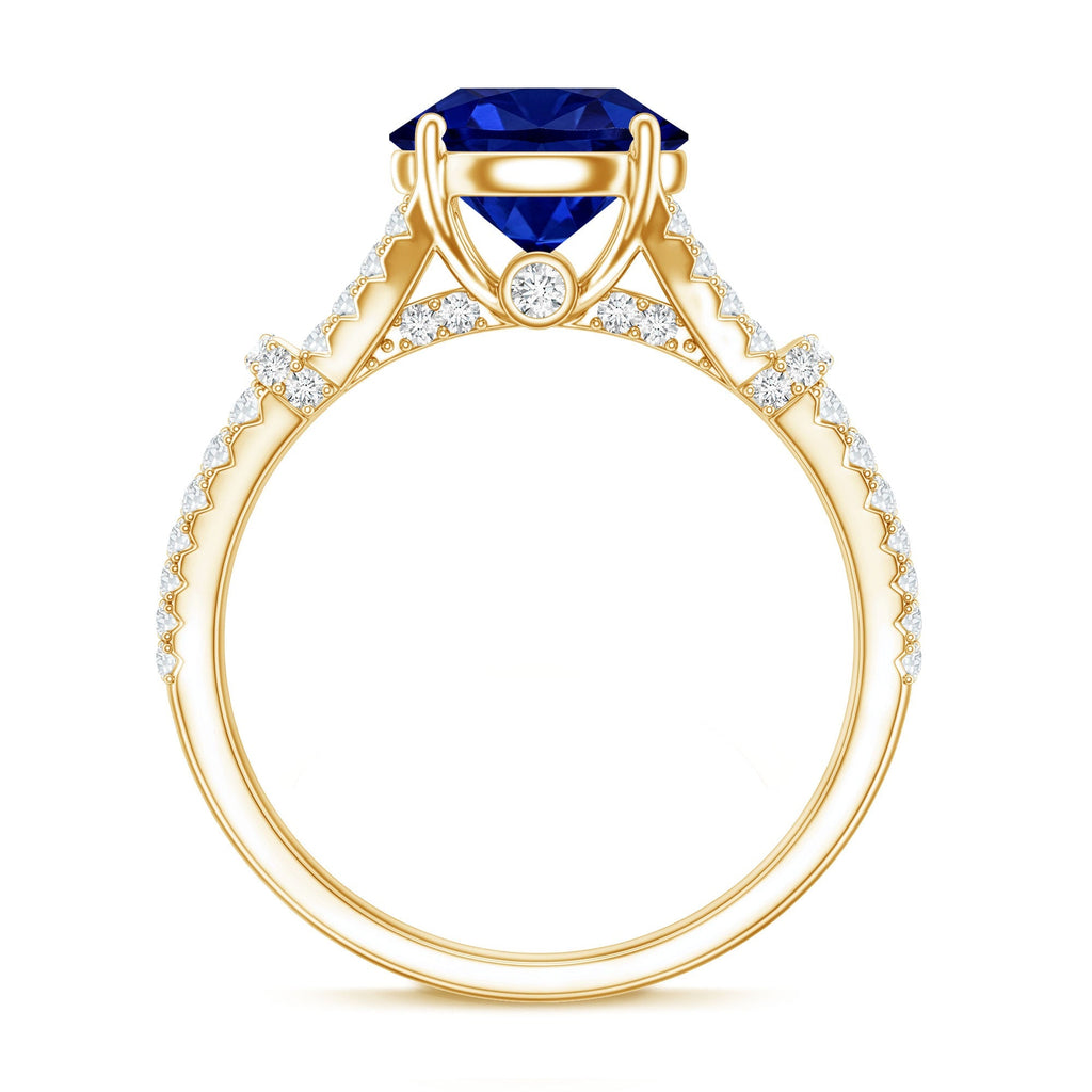 Lab Grown Sapphire Ring, Blue Sapphire Diamond Split Shank Band