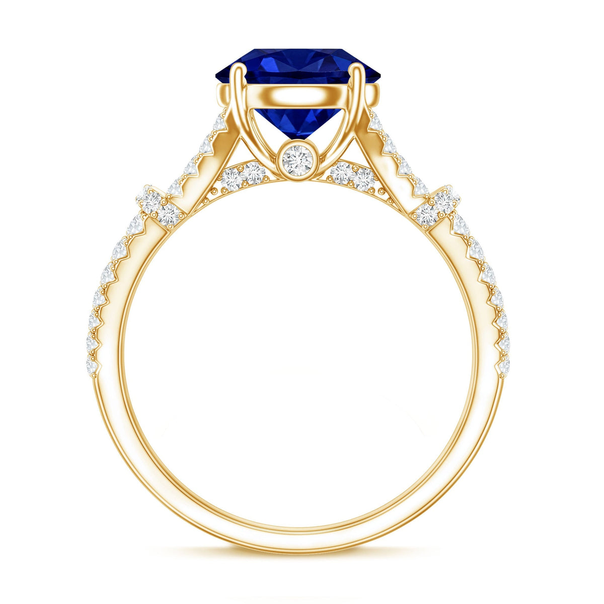 Lab Grown Sapphire Ring, Blue Sapphire Diamond Split Shank Band