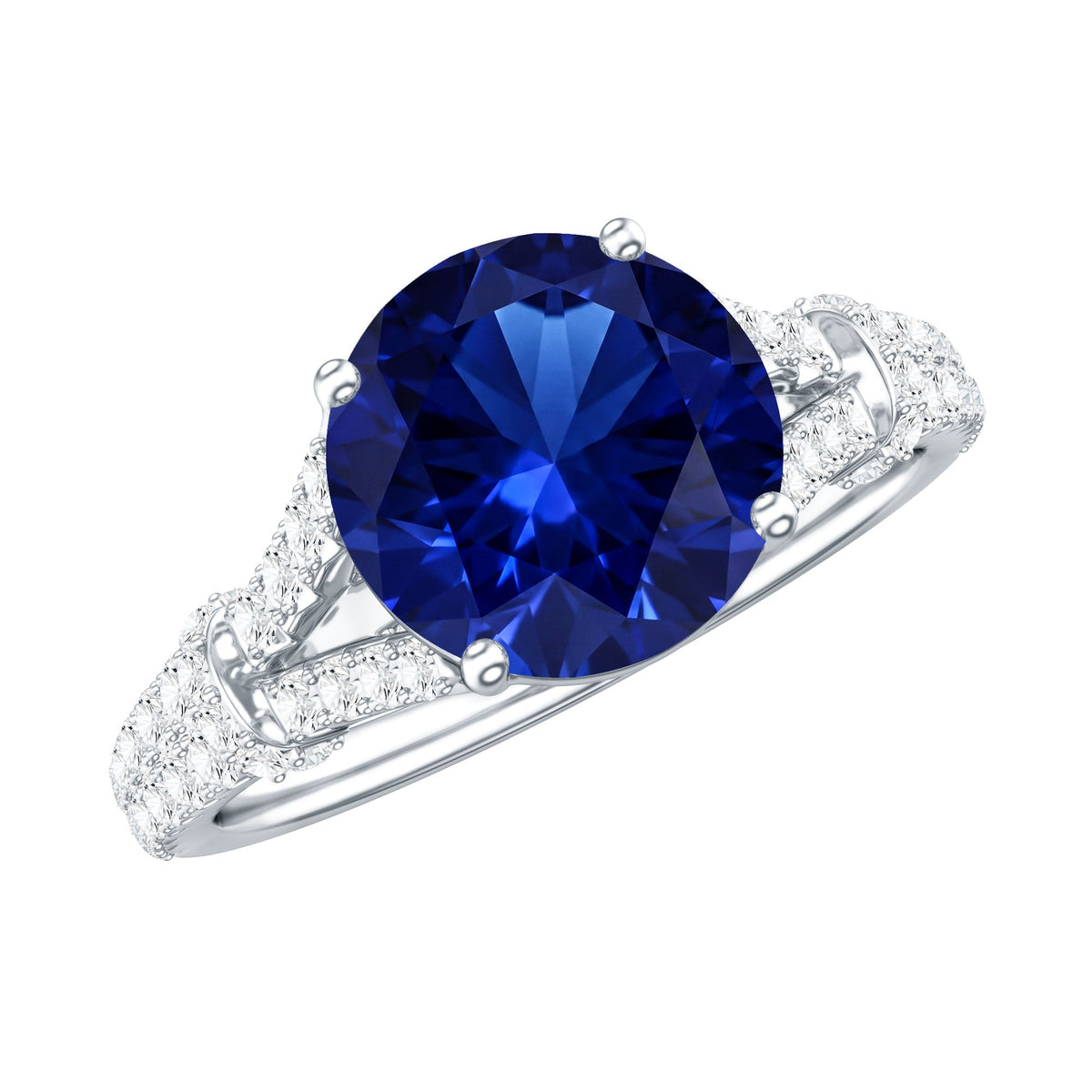 Lab Grown Sapphire Ring, Blue Sapphire Diamond Split Shank Band