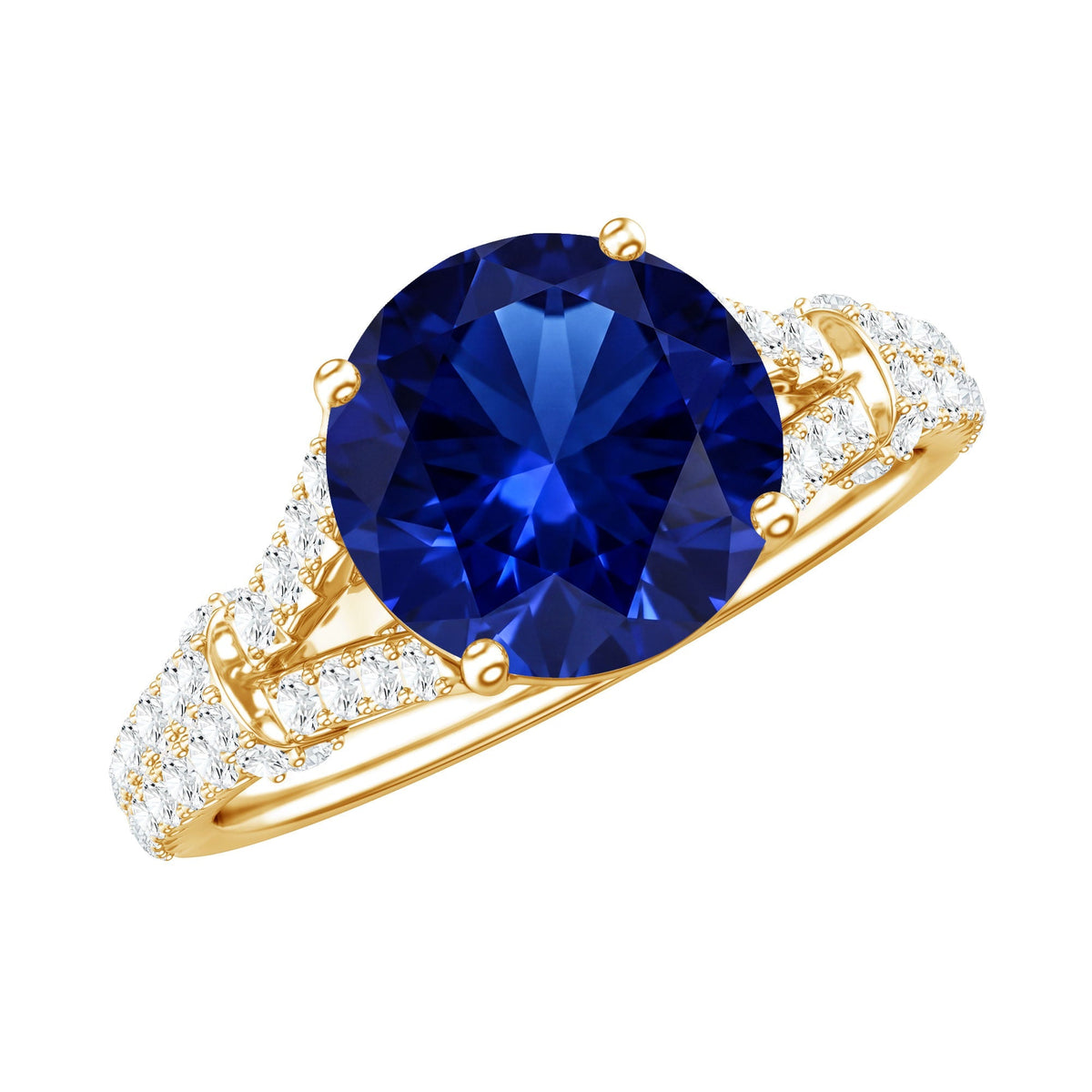 Lab Grown Sapphire Ring, Blue Sapphire Diamond Split Shank Band