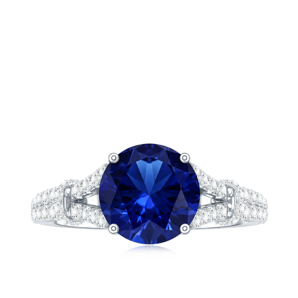 Lab Grown Sapphire Ring, Blue Sapphire Diamond Split Shank Band
