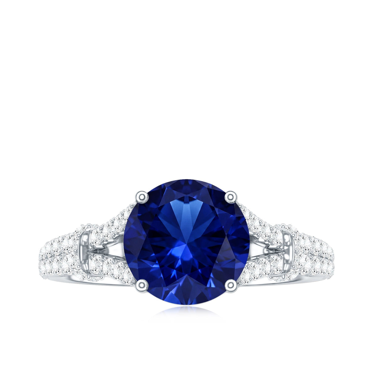 Lab Grown Sapphire Ring, Blue Sapphire Diamond Split Shank Band