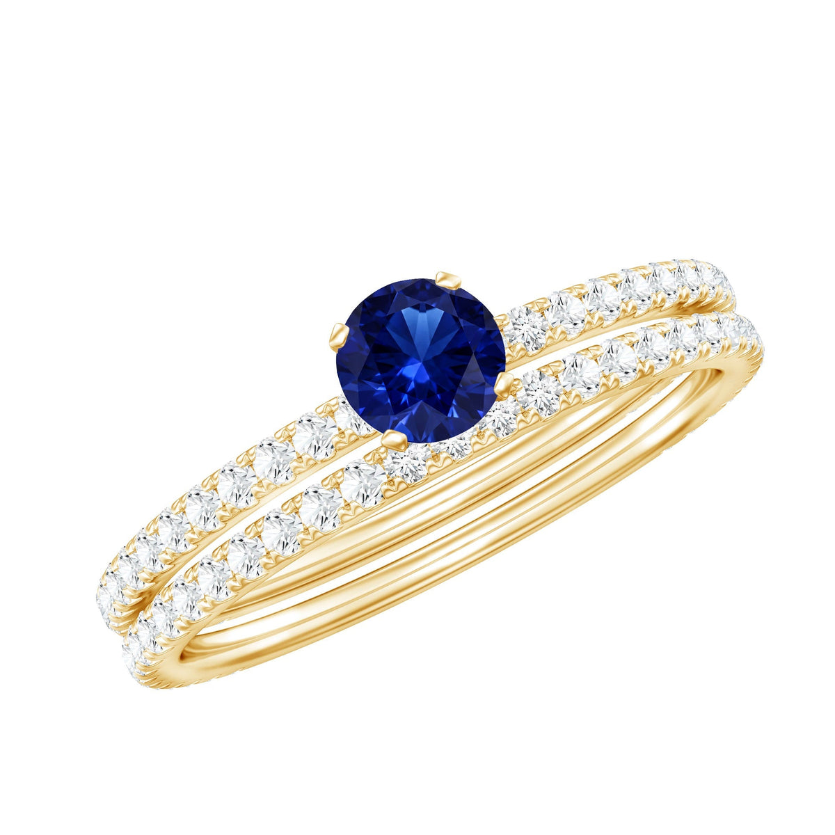 Lab Grown Sapphire Ring Blue Sapphire Diamond Wedding Set