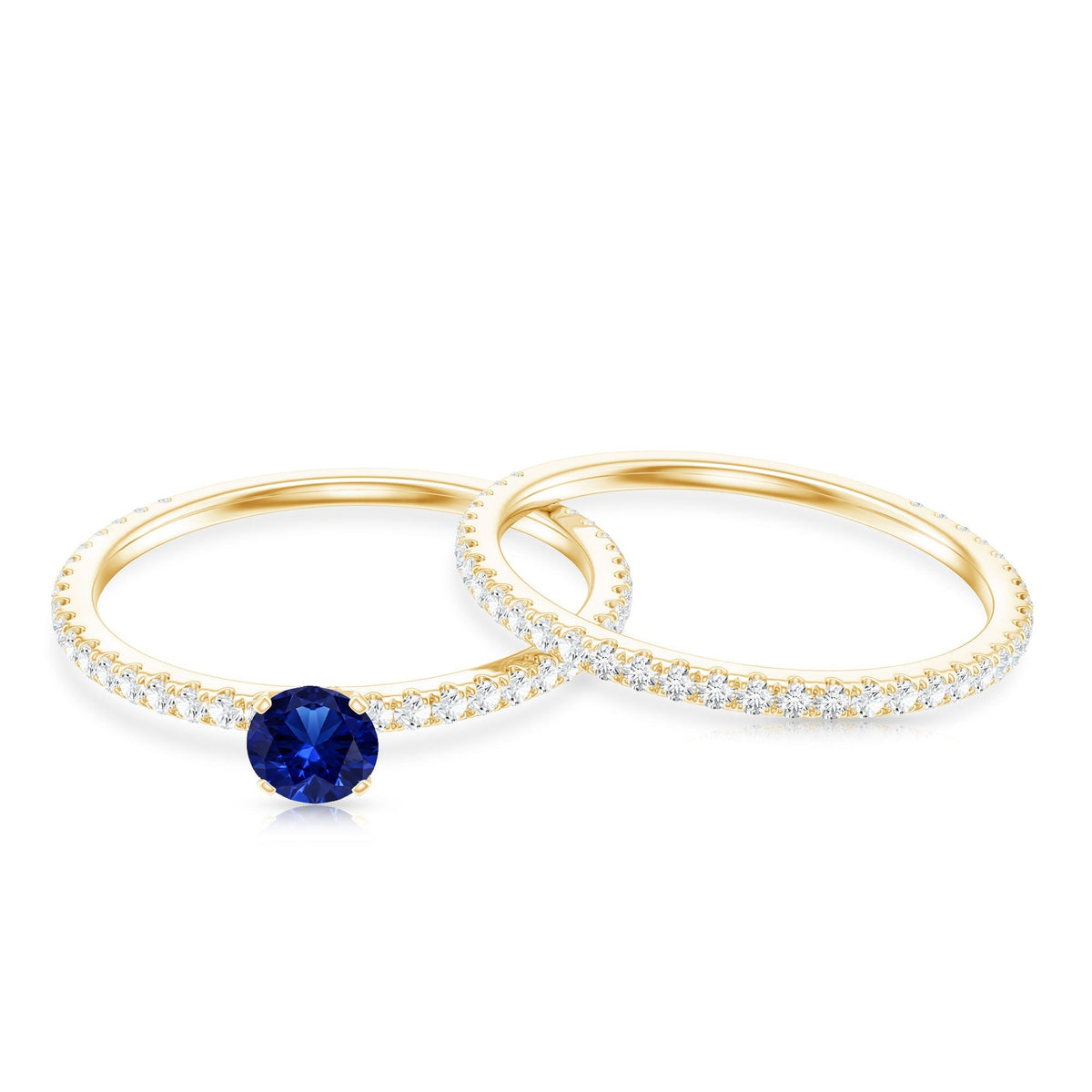 Lab Grown Sapphire Ring Blue Sapphire Diamond Wedding Set