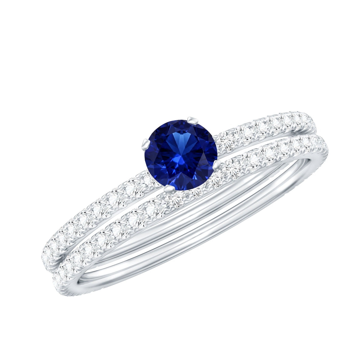 Lab Grown Sapphire Ring Blue Sapphire Diamond Wedding Set
