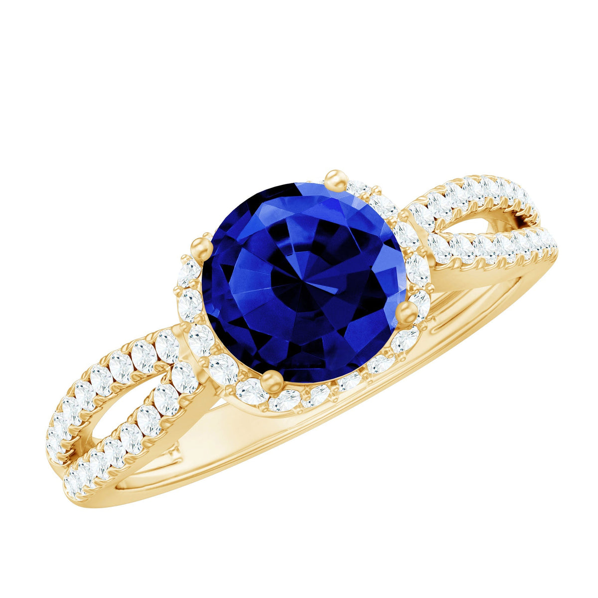 Lab Grown Sapphire Ring Blue Sapphire Halo Engagement Ring For Her