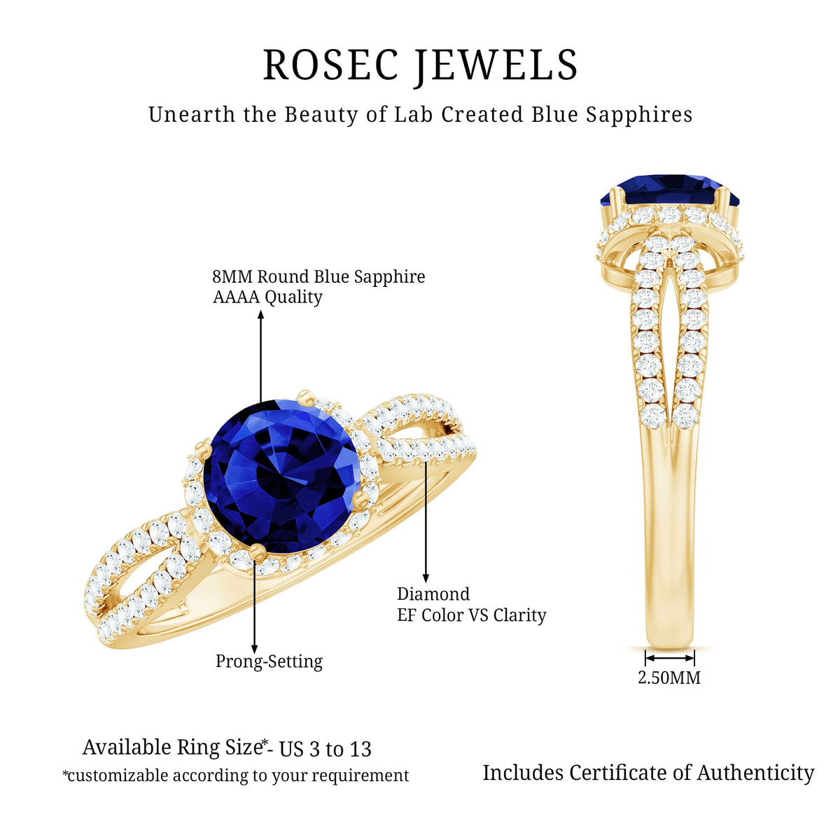 Lab Grown Sapphire Ring Blue Sapphire Halo Engagement Ring For Her