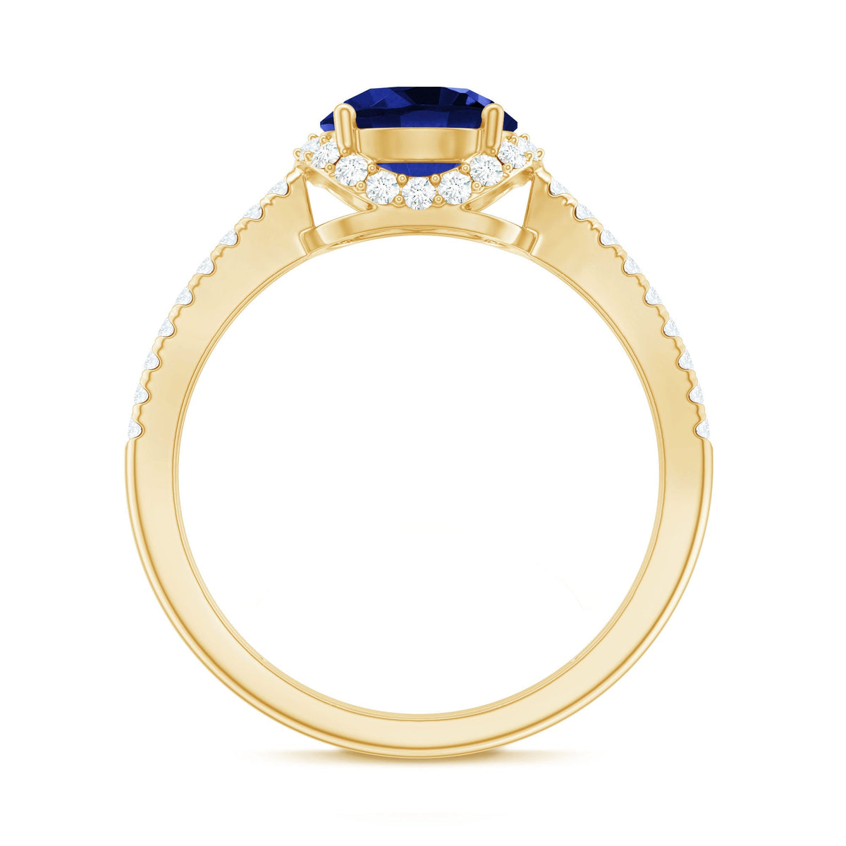 Lab Grown Sapphire Ring Blue Sapphire Halo Engagement Ring For Her