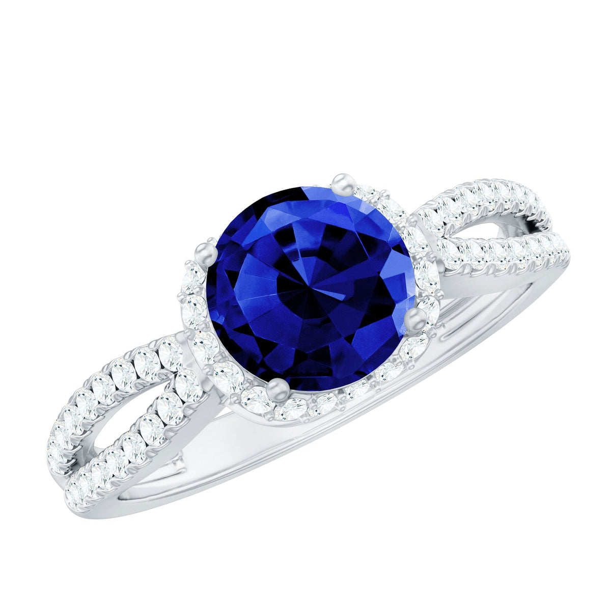 Lab Grown Sapphire Ring Blue Sapphire Halo Engagement Ring For Her