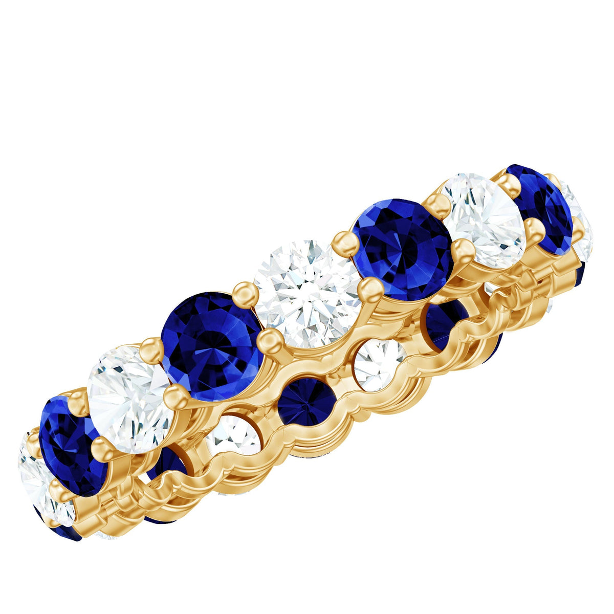 Lab Grown Sapphire Ring Blue Sapphire Moissanite Eternity Band