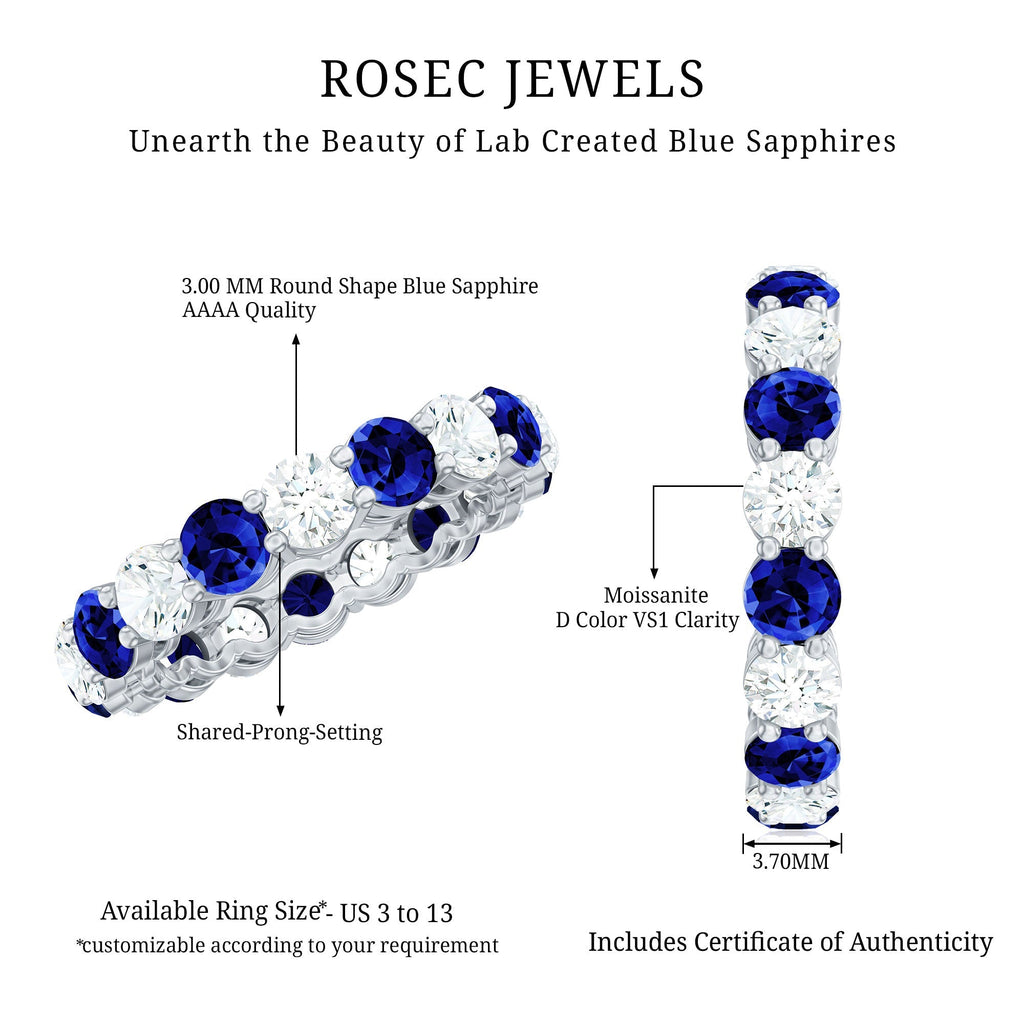 Lab Grown Sapphire Ring Blue Sapphire Moissanite Eternity Band