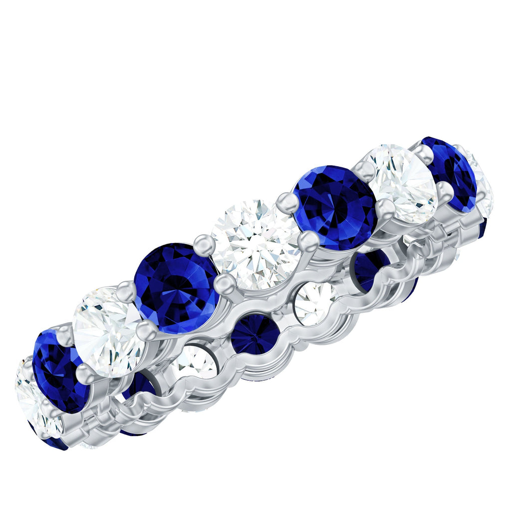 Lab Grown Sapphire Ring Blue Sapphire Moissanite Eternity Band