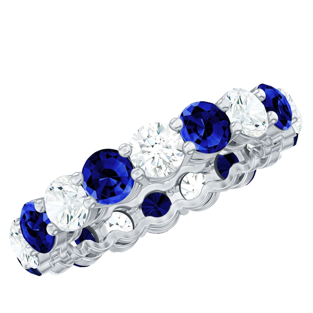Lab Grown Sapphire Ring Blue Sapphire Moissanite Eternity Band