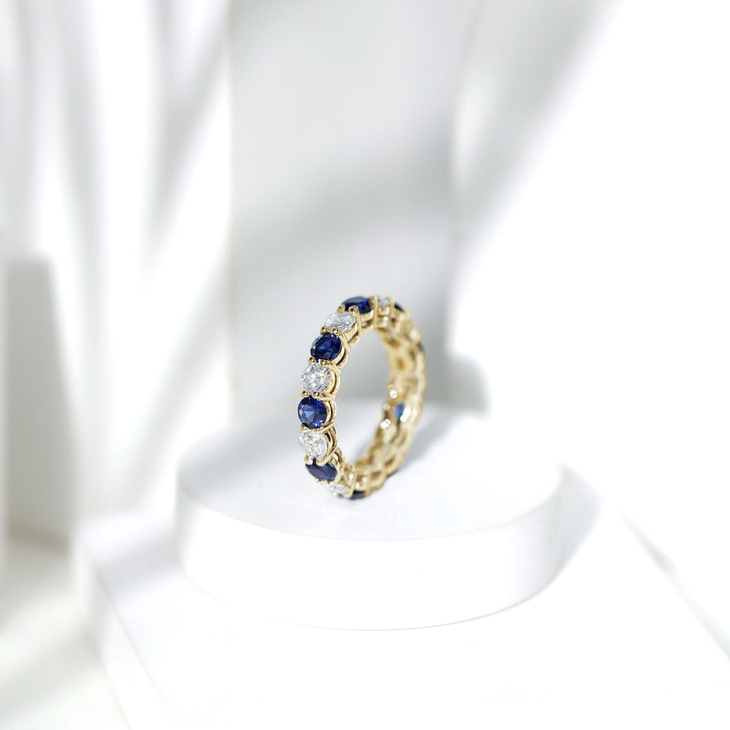 Lab Grown Sapphire Ring Blue Sapphire Moissanite Eternity Band