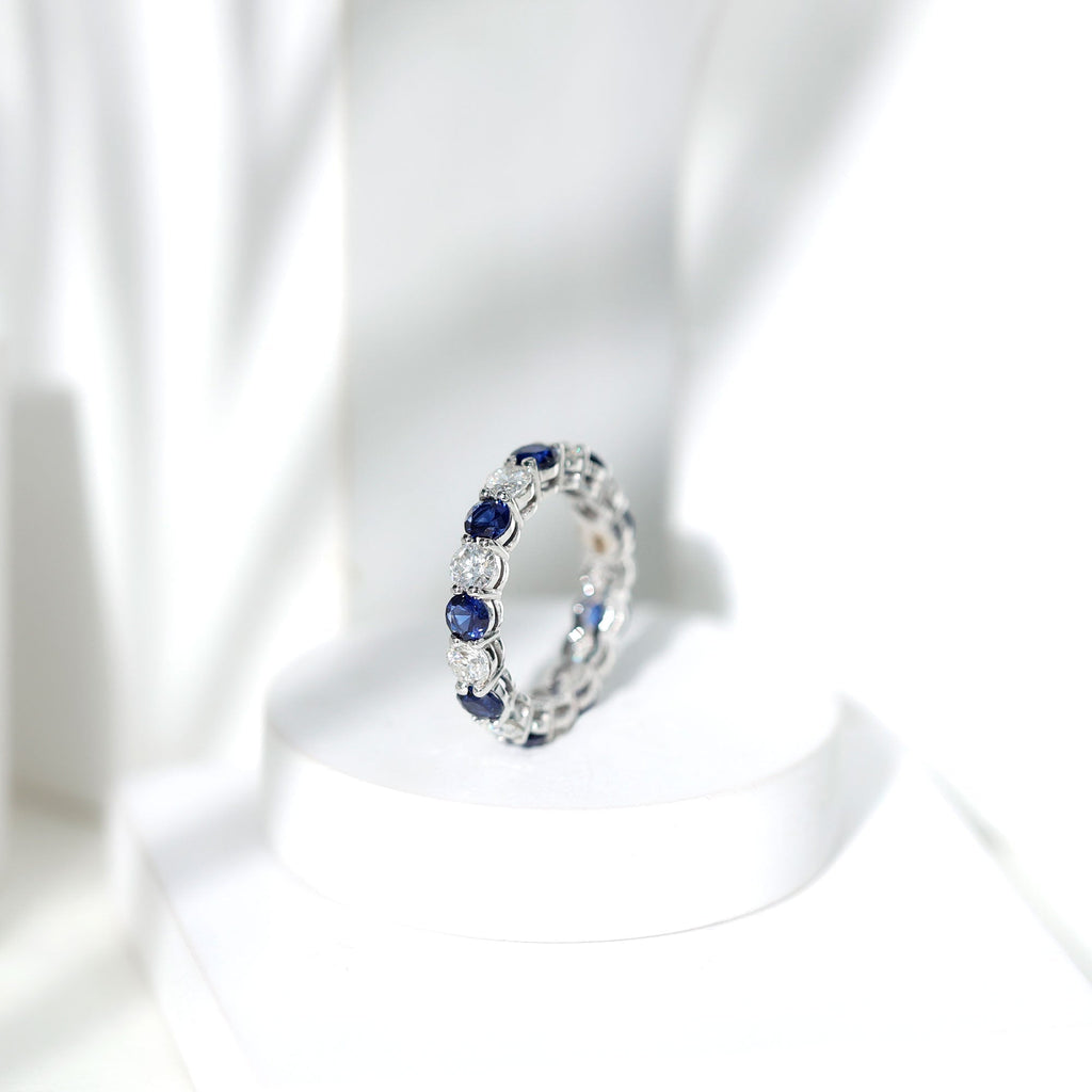 Lab Grown Sapphire Ring Blue Sapphire Moissanite Eternity Band