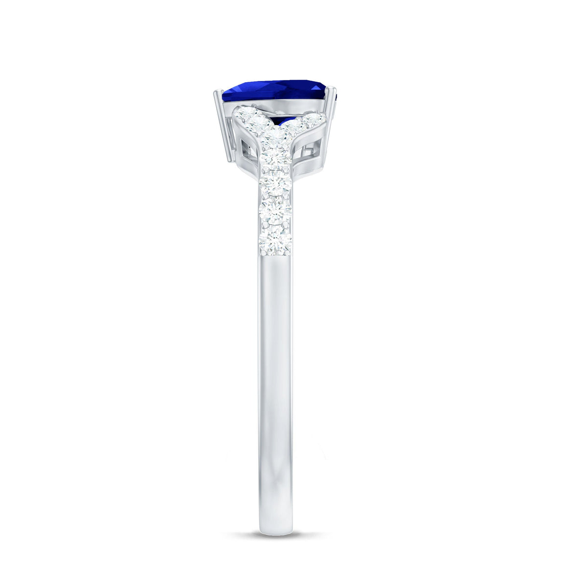 Lab Grown Sapphire Ring, Heart Blue Diamond Split Shank Ring