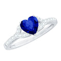 Lab Grown Sapphire Ring, Heart Blue Diamond Split Shank Ring