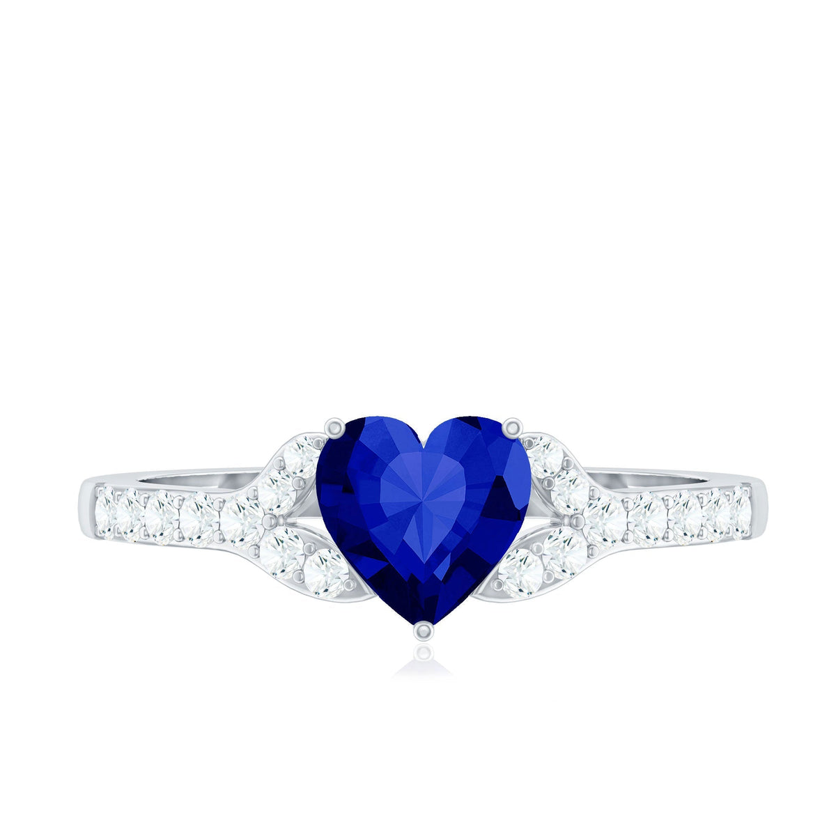 Lab Grown Sapphire Ring, Heart Blue Diamond Split Shank Ring